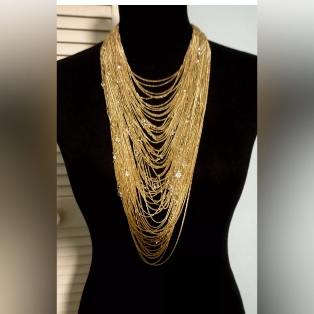 BCBG Maxazria Necklace Multi Strand Chain Drape Bib Briolette Station Runway NWT